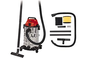 Aspirateur de chantier Einhell TC-VC 1930 S avec cuve en acier inoxydable et accessoires (brosse, suceur, sac, filtre)