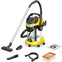 Aspirateur de chantier Kärcher WD 6 P S avec cuve en acier inoxydable, flexible et accessoires, idéal pour l’aspiration des poussières et liquides