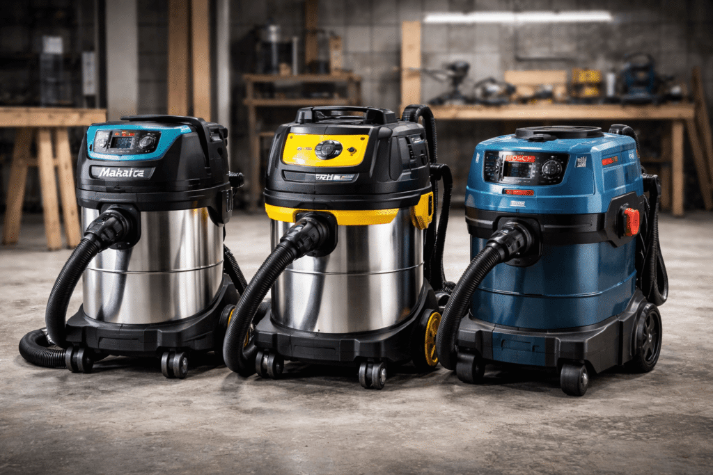 trois aspirateur de chantier mise cote à cote