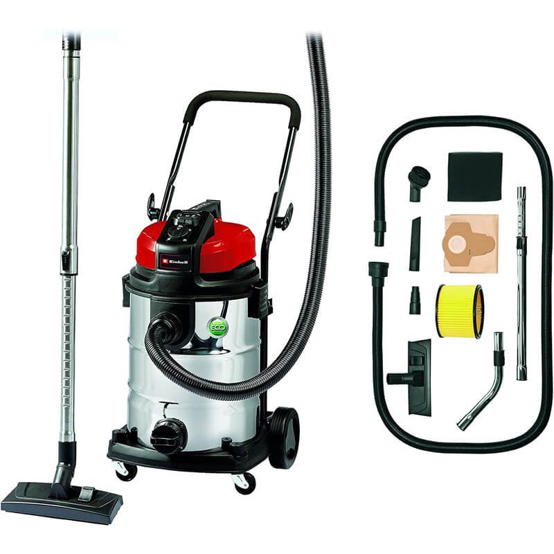 Aspirateur de chantier Einhell TE-VC 2230 SA avec cuve en acier inoxydable, accessoires et tuyau flexible