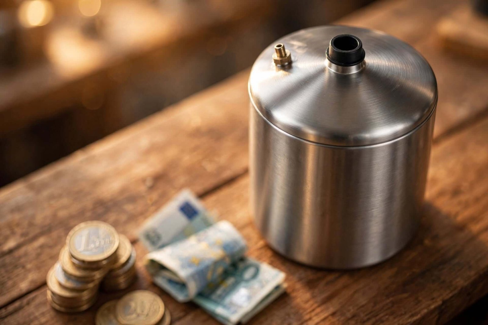 Cuve inox d'aspirateur de chantier illustrant l'économie réalisée sans sac jetable