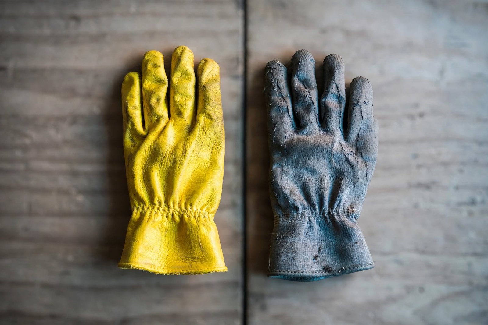 Gants de travail jaune et gris symbolisant les deux gammes Kärcher WD et NT